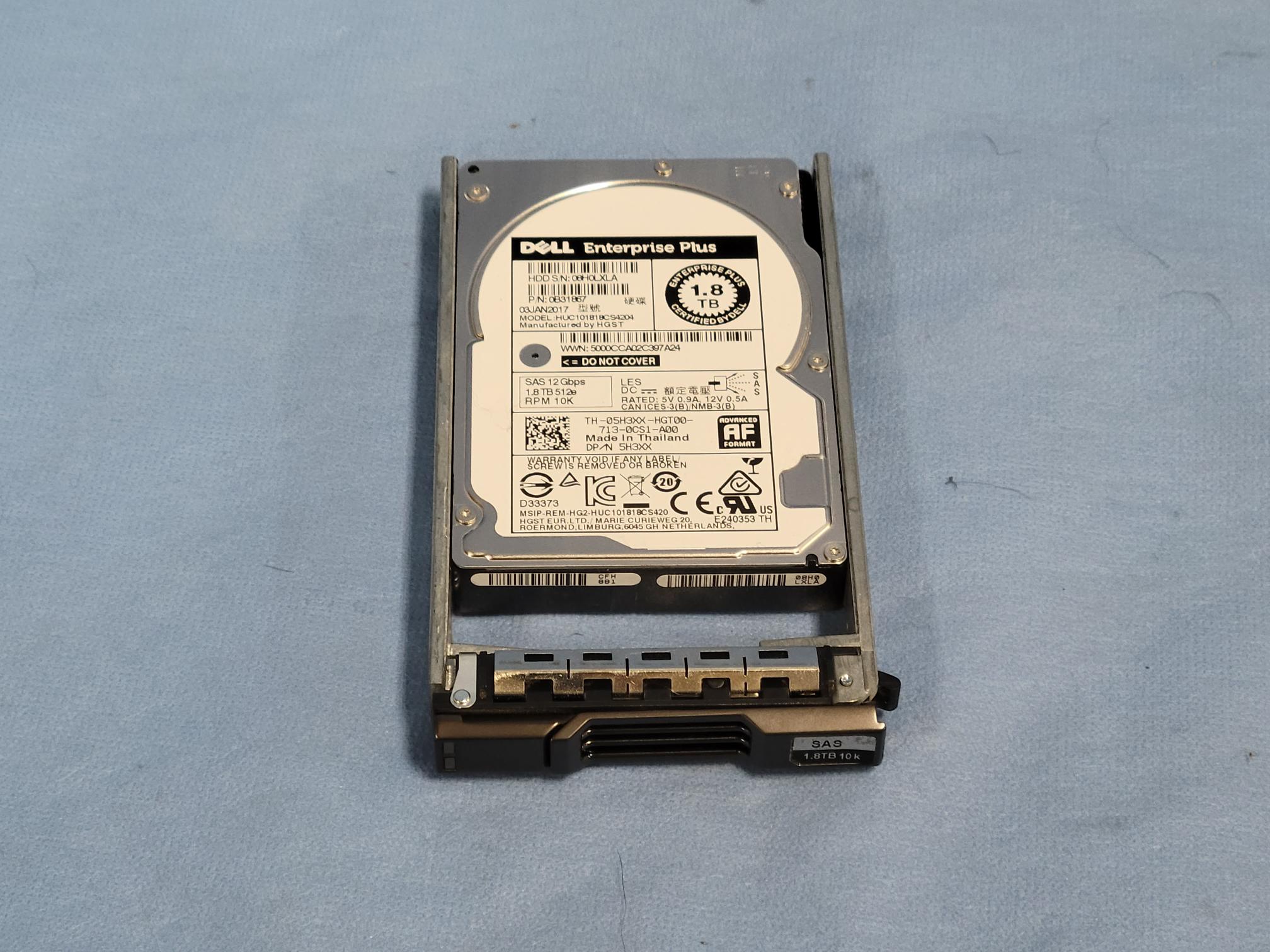 Dell Compellent 5H3XX 1.8TB 10k 12Gb/s 512e 2.5” SAS Hard Drive HUC101818CS4204