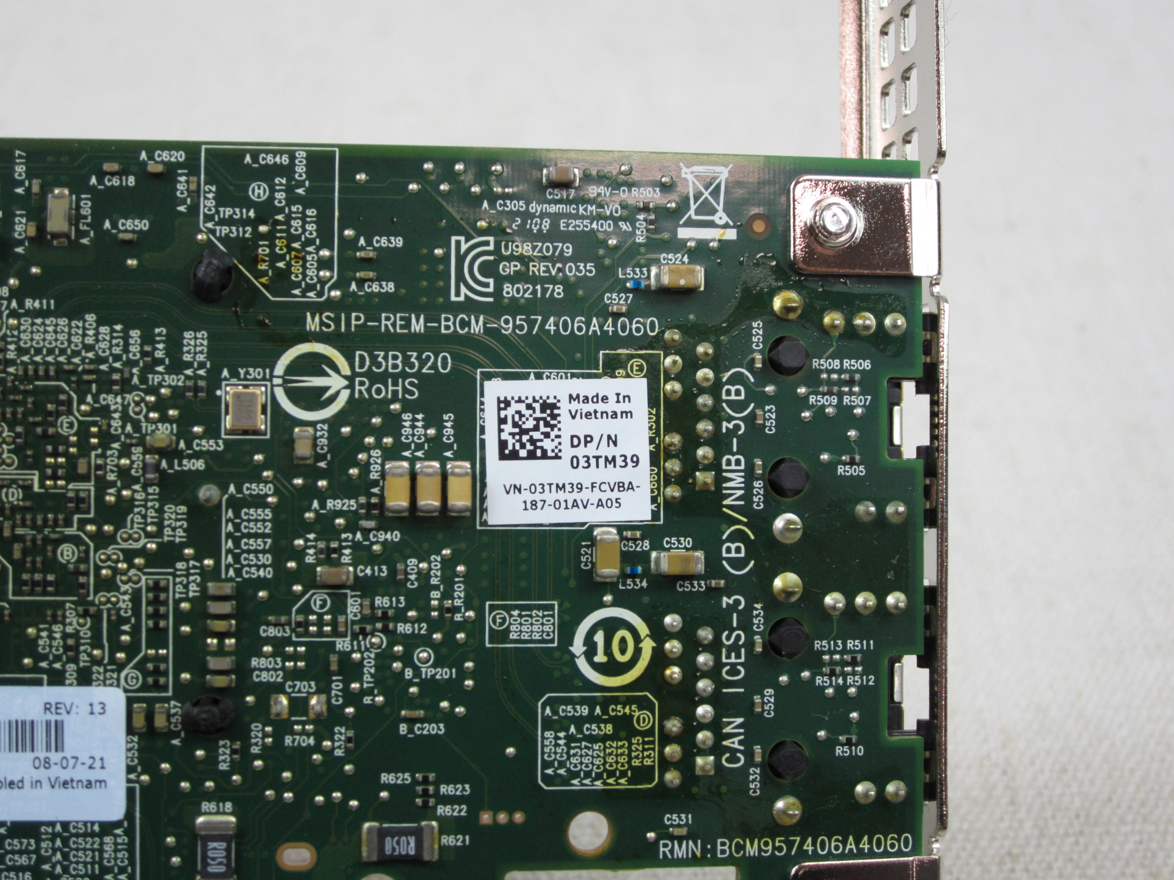 Dell 3TM39 Broadcom 57416 Dual Port 10GBASE-T RJ45 PCIe Network Card Full Height