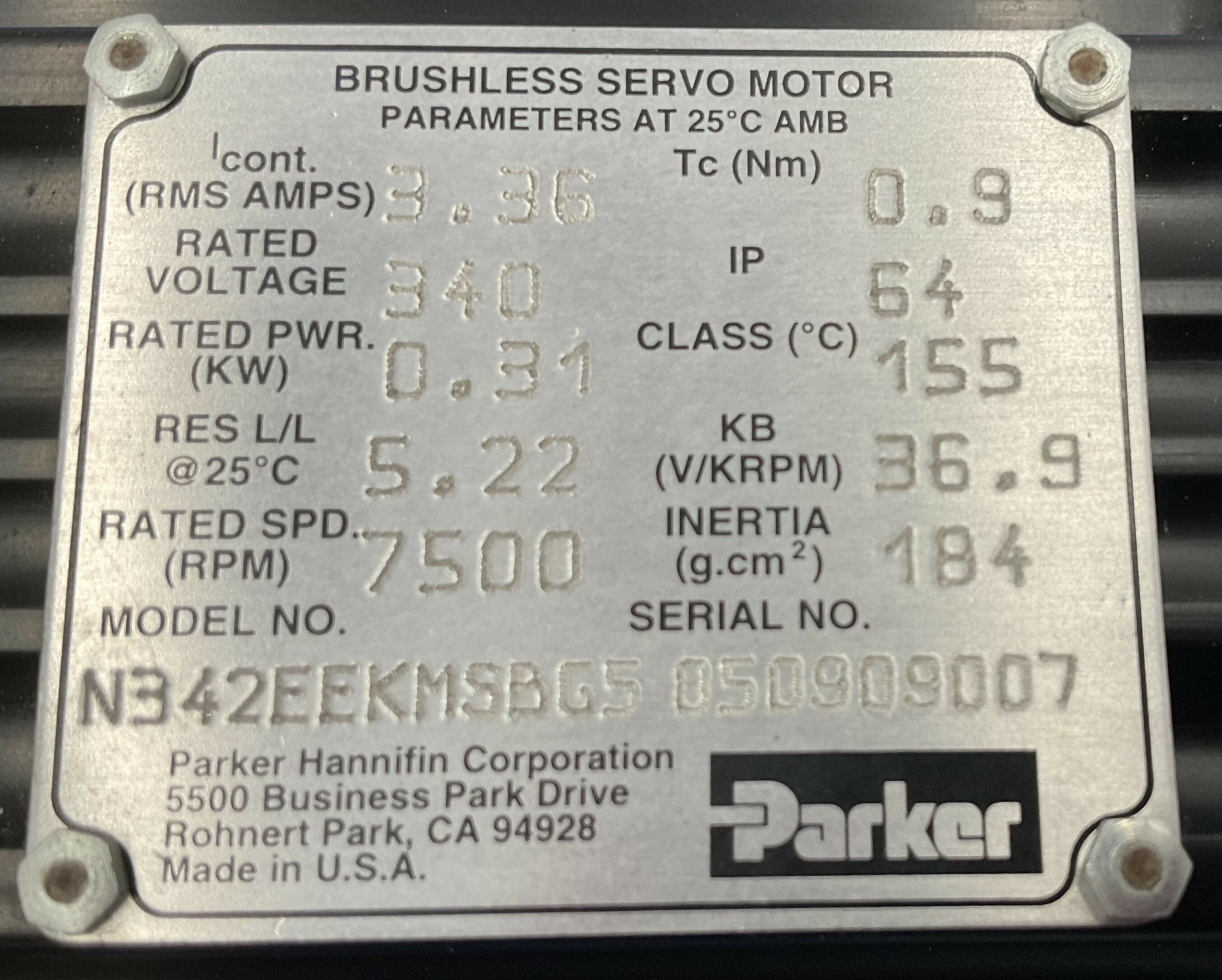 BRUSHLESS SERVO MOTOR (N342EEKMSBG5 SIEMENS/PARKER