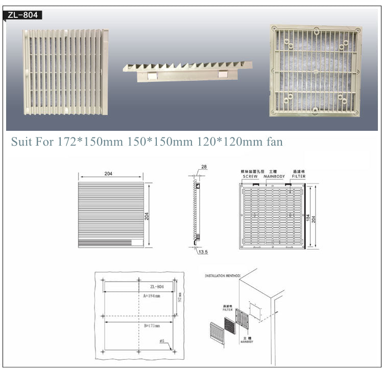 PC Dust Filter Exhaust Fan Air Filter IP44 (Fan Not Included)
