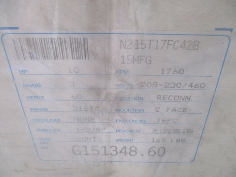 LEESON 10 HP 1760 RPM N215T17FC42B G151348.60 208-230/460V NSFS