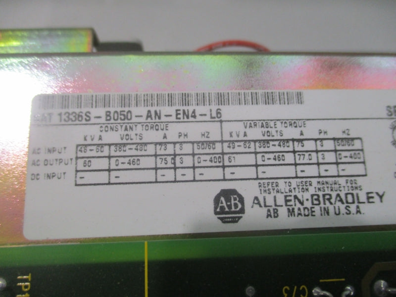 ALLEN BRADLEY 1336S-B050-AJ-EN4-HJ2-L6 SER. D 380-480V 73A UNMP