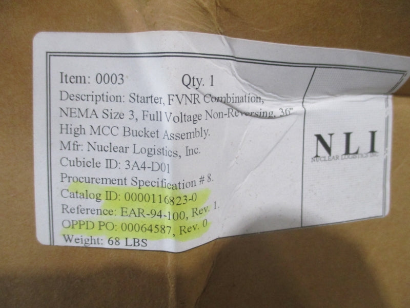 NLI MCC BUCKET SIZE 3 36" FVNR COMBO INC 0000116823-0 REV. 1 NSMP