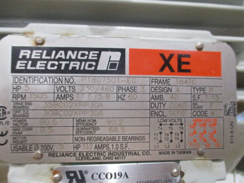 FRISTRAM RELIANCE 5 HP 3505 RPM P18G7501-EG 230/460V 11.6/5.8A NSMP
