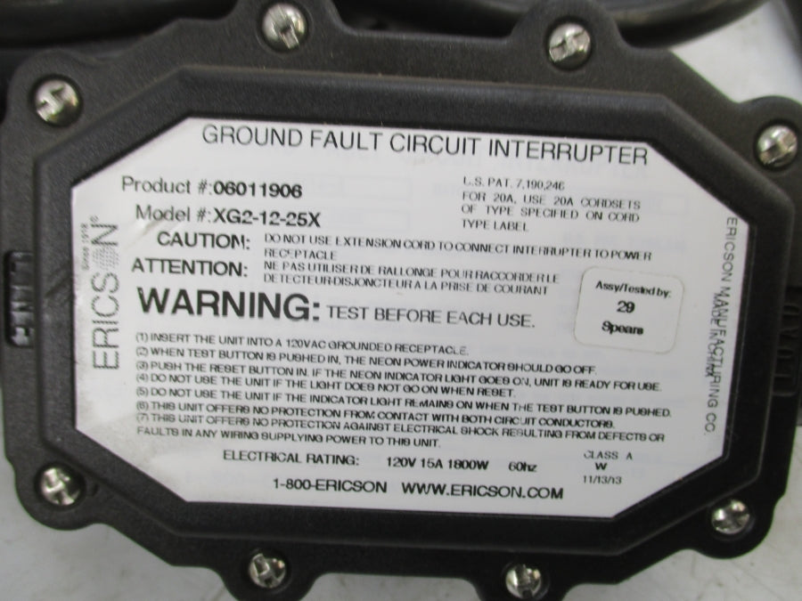 ERICSON XG2-12-25X 06011906 120V 15A NSNP