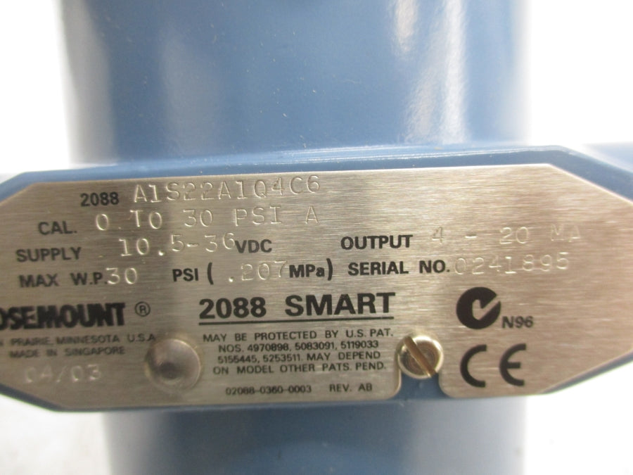 ROSEMOUNT 2088A1S22A1Q4C6 10.5-36VDC 0-30PSI NSMP