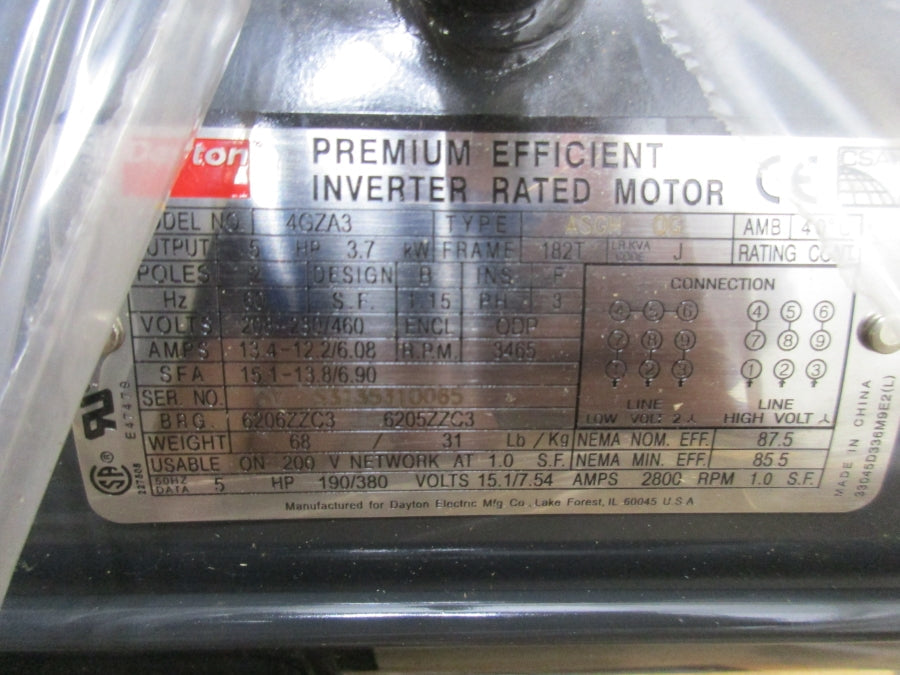 DAYTON 4GZA3 208-230/460V 13.4-12.2/6.08A NSMP