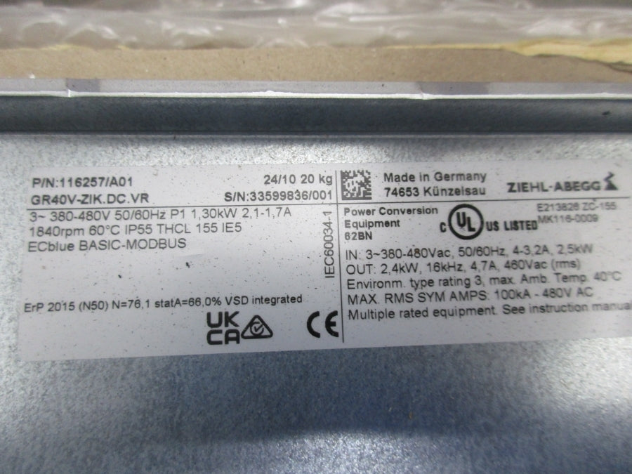 ZIEHL-ABEGG 116257/A01 GR40V-ZIK.DC.VR 380-480VAC 4-3.2A NSNP