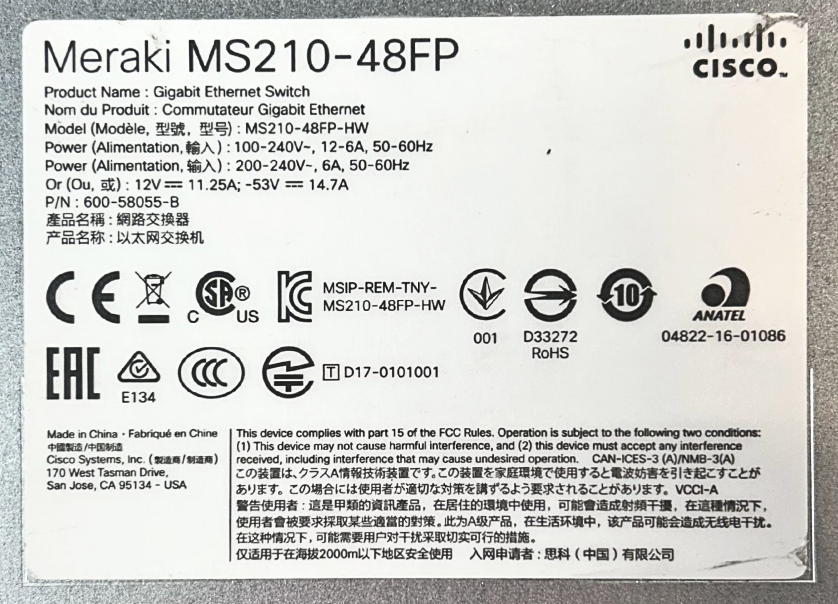 Cisco MS210-48FP-HW Meraki MS210-48FP-HW 48x 1GB PoE+ RJ-45 4x 1GB SFP