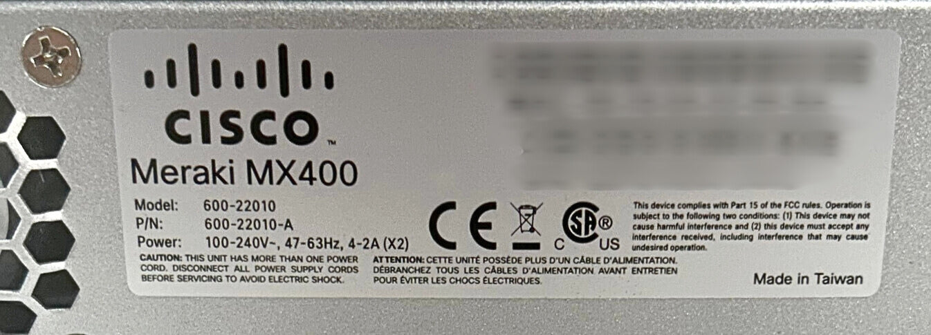 Cisco MX400-HW Meraki 4-Port Managed Security Appliance