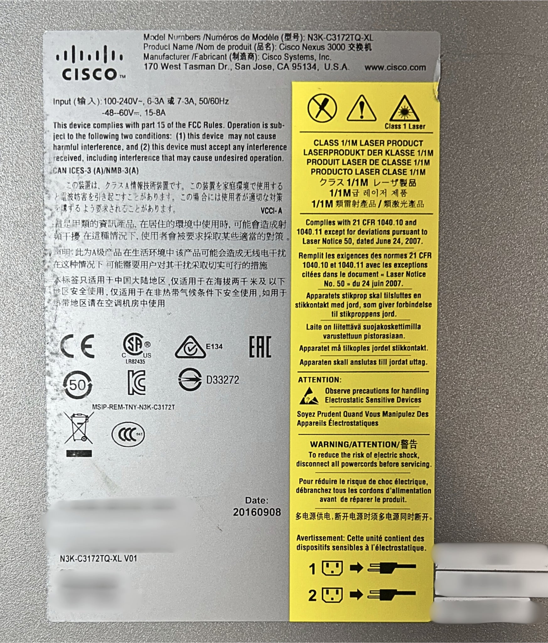 Cisco N3K-C3172TQ-XL Nexus 3172TQ 48x10GT 6 QSFP+ Port Switch