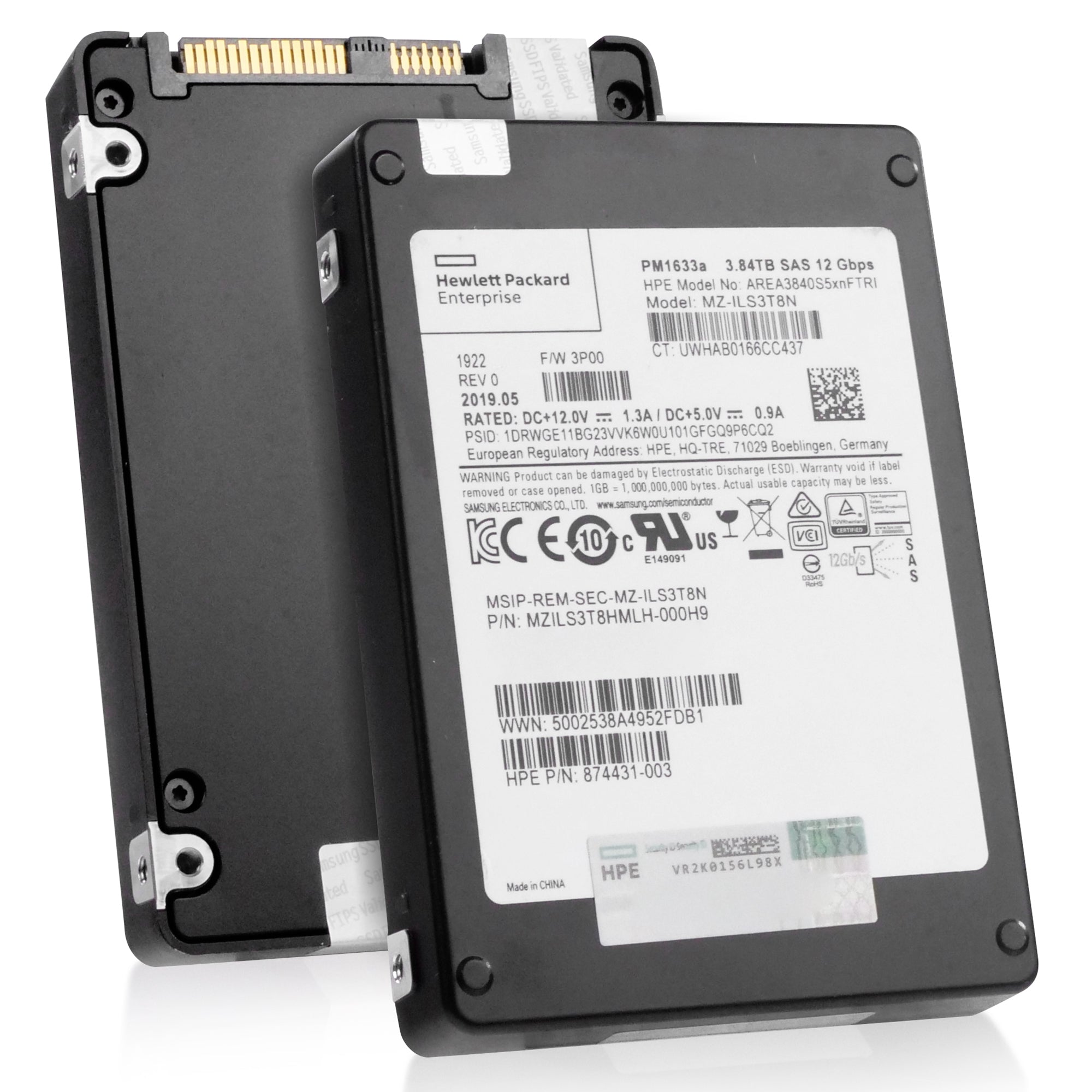 HP/Samsung PM1633a MZILS3T8HMLH 3.84TB 1 DWPD SAS 12Gb/s 3D TLC V-NAND 2.5in Refurbished SSD