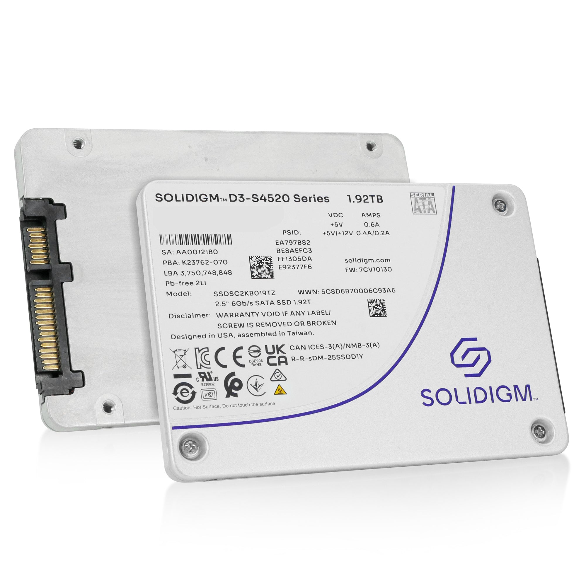 Solidigm/Intel D3-S4520 SSDSC2KB019TZ1Z 1.92TB 1 DWPD SATA 6Gb/s 3D TLC 2.5in Solid State Drive