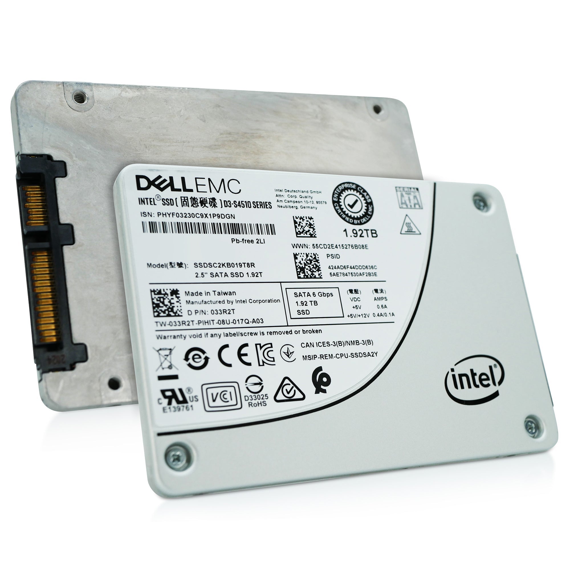 Dell/Intel D3-S4510 SSDSC2KB019T8R 1.92TB SATA 6Gb/s 3D TLC 2.5in Refurbished SSD