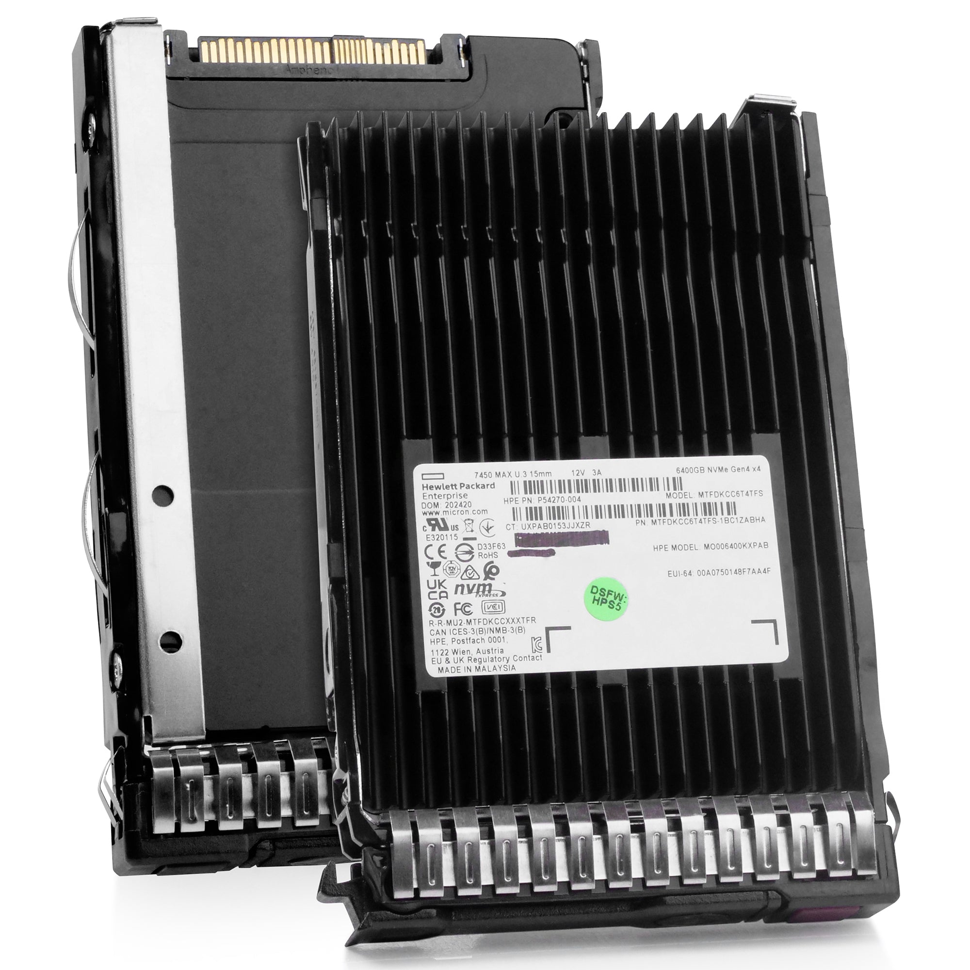 HP G8 G9 G10 MO006400KXPAB P54270-004 6.4TB 3 DWPD PCIe Gen 4.0 x4 8GB/s 3D TLC U.3 NVMe 2.5in Solid State Drive