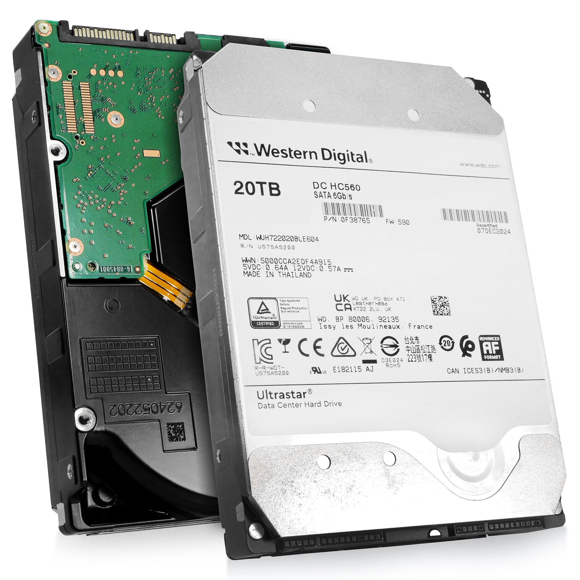 Western Digtial Ultrastar DC HC560 WUH722020BLE604 0F38765 20TB 7.2K RPM SATA 6Gb/s 512e 3.5in Recertified Hard Drive
