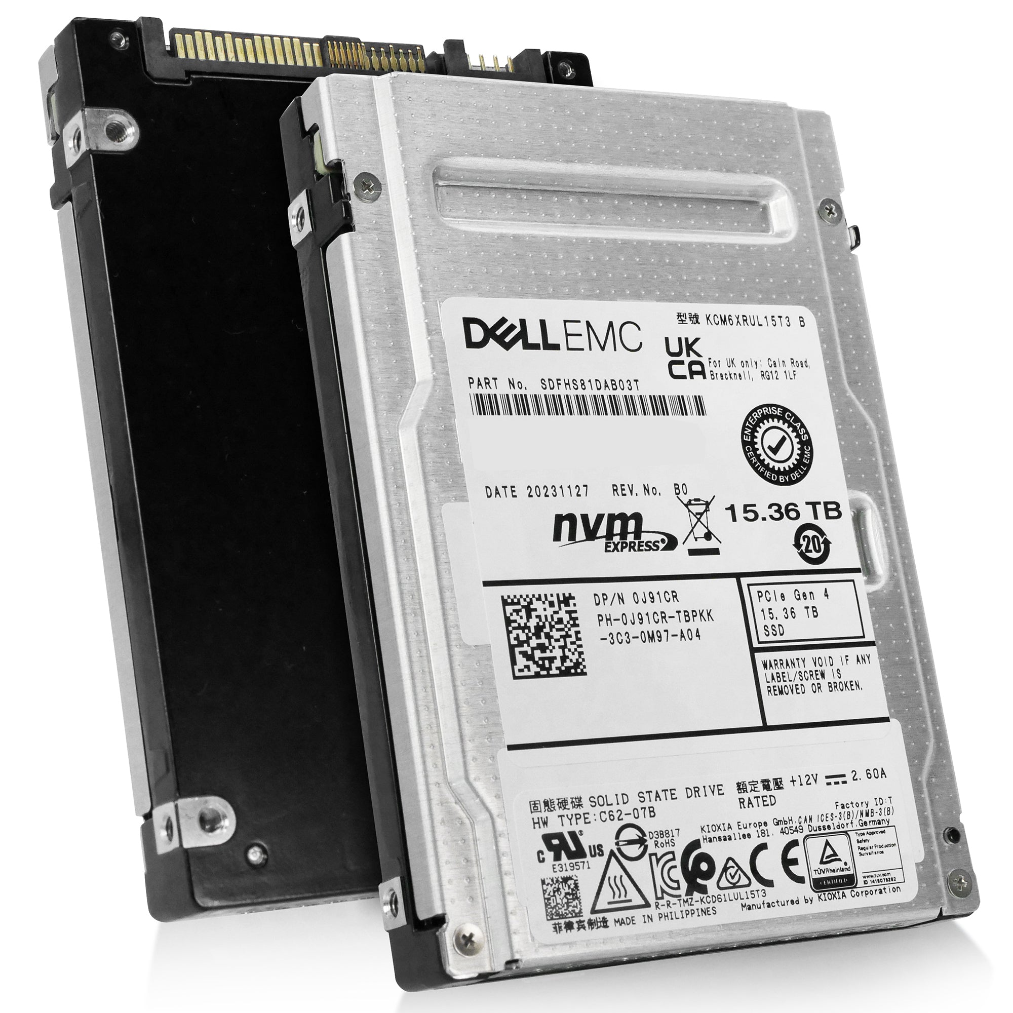 Dell/Kioxia CM6-R KCM6XRUL15T3 15.36TB 1 DWPD PCIe Gen 4.0 x4 8GB/s 3D TLC U.3 NVMe 2.5in Solid State Drive