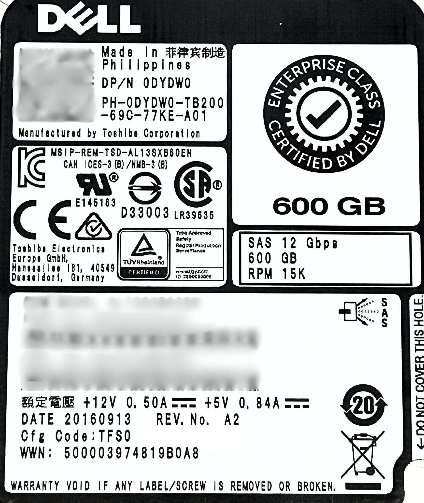 Dell 0DYDW0 600GB 15K SAS 3.5 Hybrid 12G