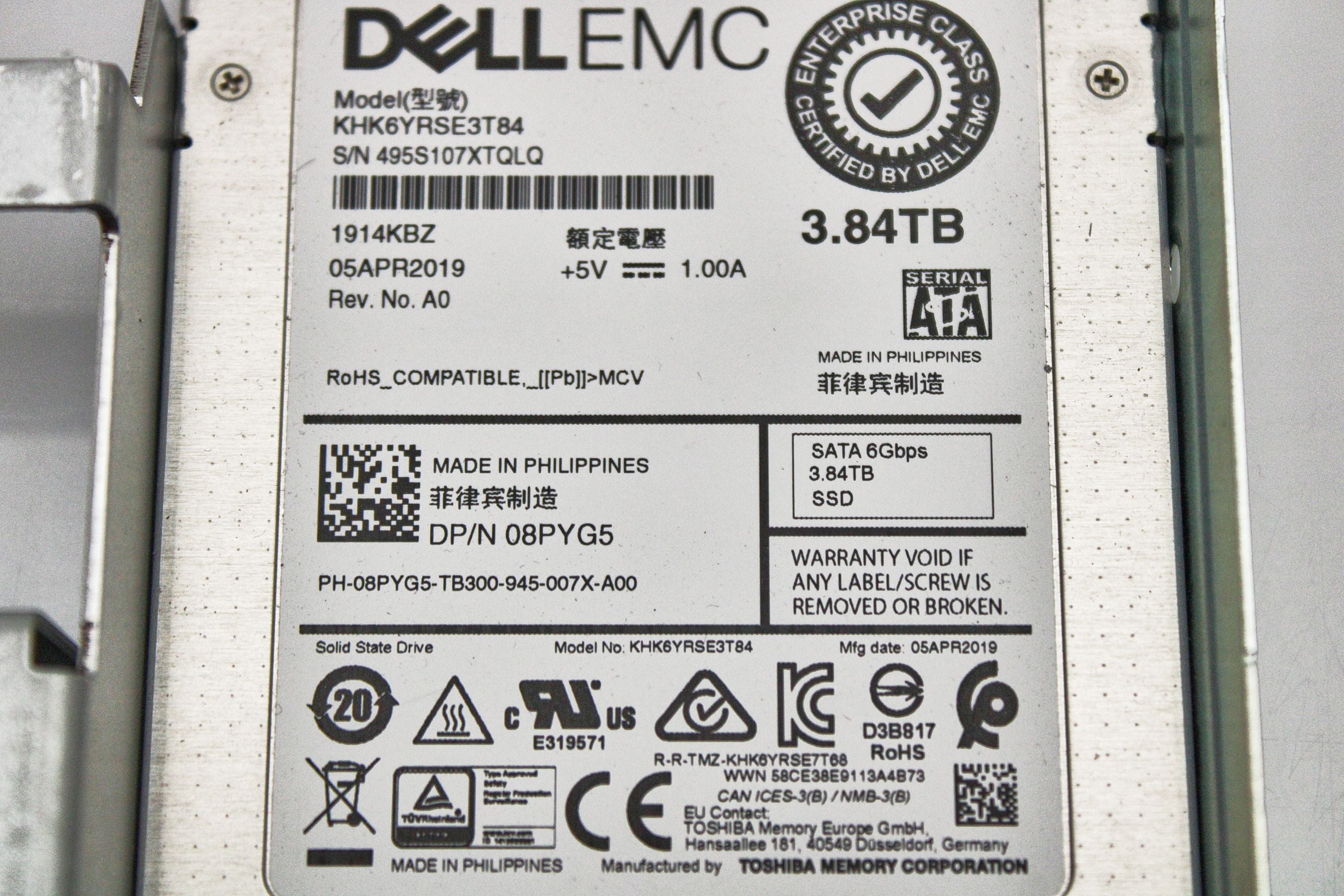 Dell 8PYG5 3.84TB SSD SATA 2.5 6G RI KHK6YRSE3T84