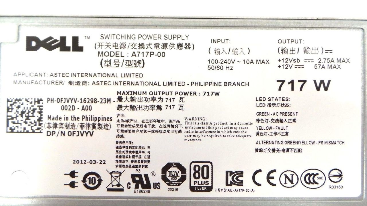Dell 0FJVYV PowerEdge R610 717W Power Supply Unit