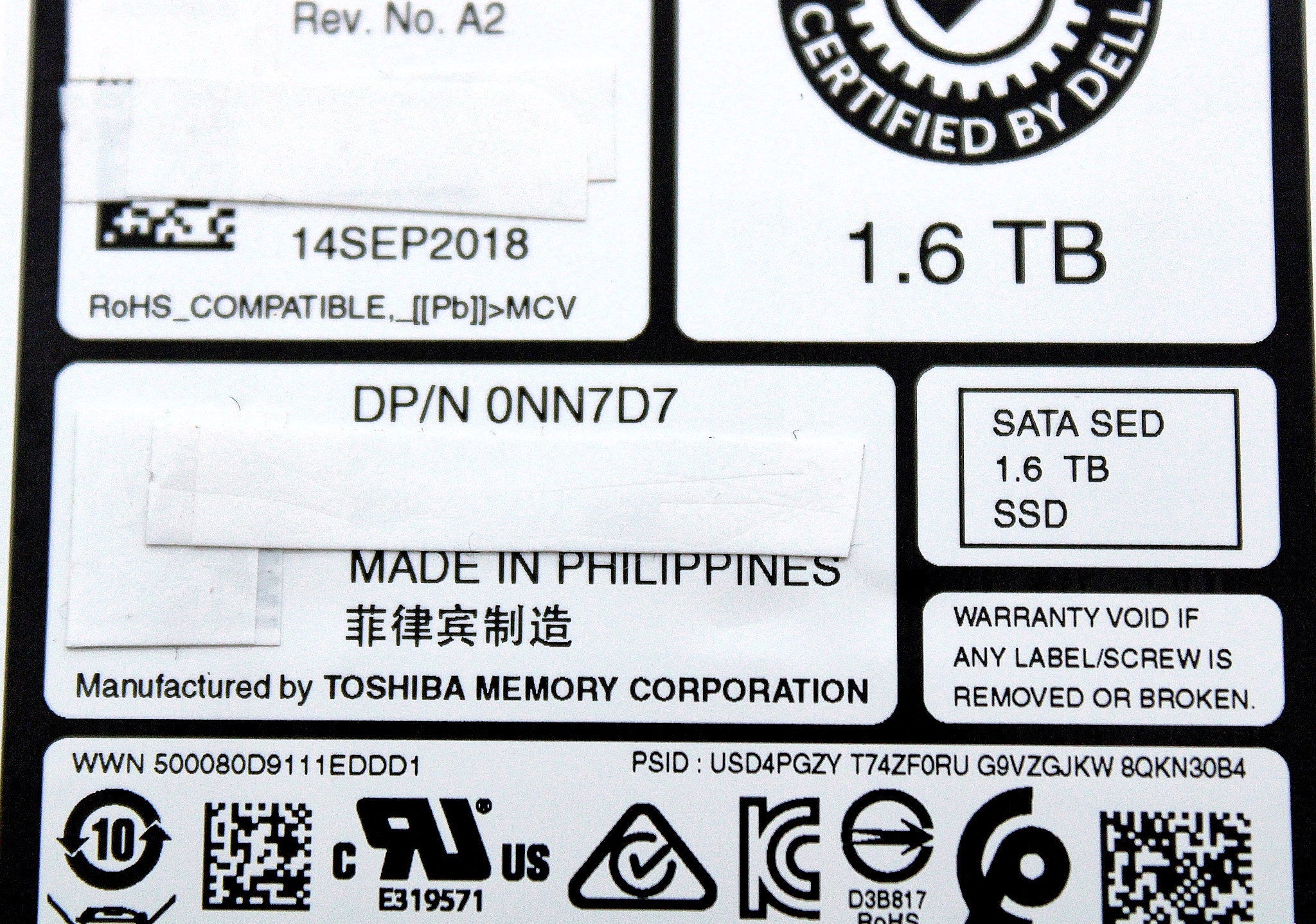 Dell NN7D7 1.6TB SSD SATA 2.5 6G MU SED THNSF81Q60CSE