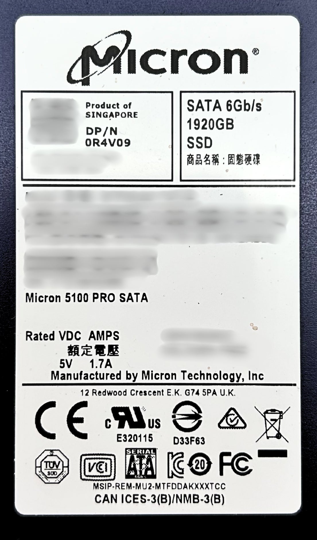 Dell R4V09 1.92TB SSD SATA 2.5 6G MU 5100 PRO