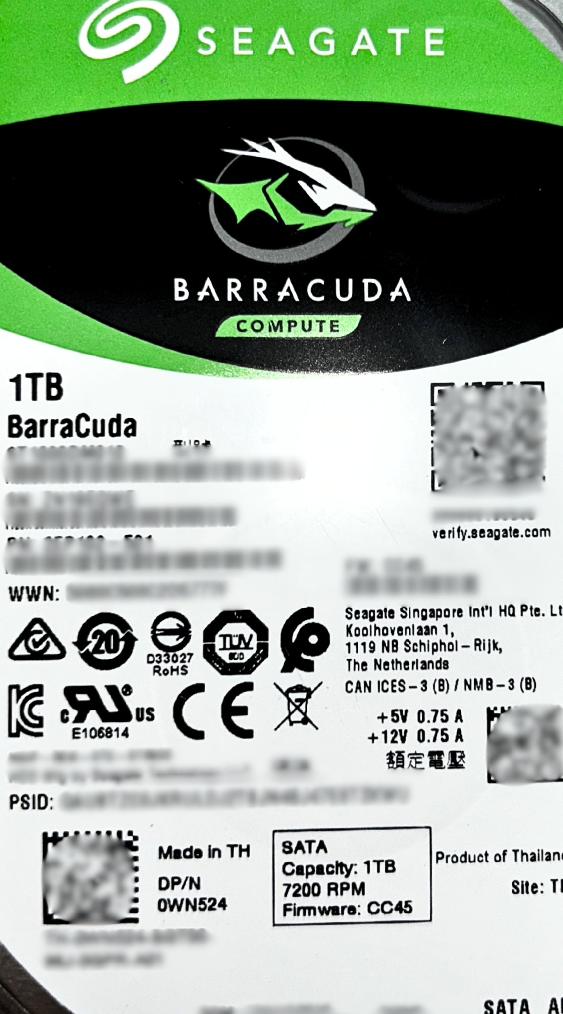 Dell WN524_NEW 1TB 7.2K SATA 3.5 6G ST1000DM003 DT