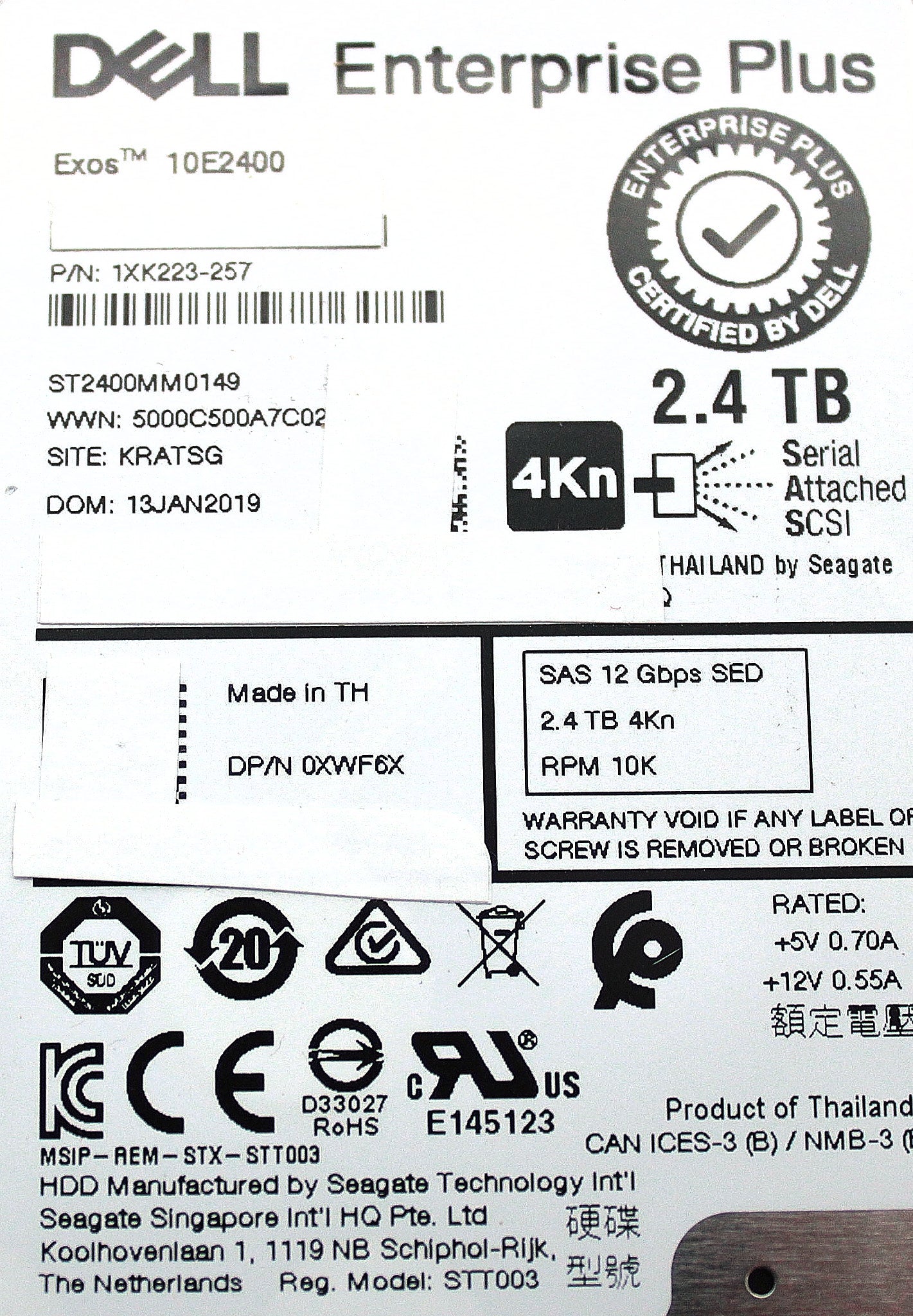 Dell XWF6X-CML 2.4TB 10K SAS 2.5 12G SED FIPS **ENT LVL / EFW-SF19**