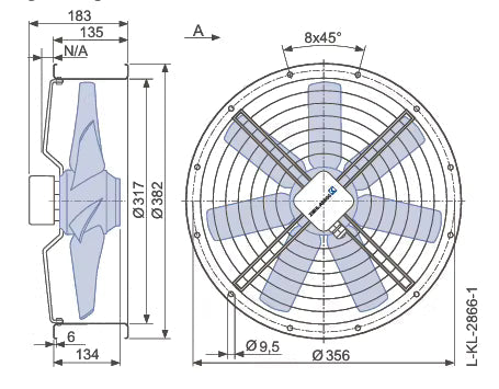 ZIEHL-ABEGG FC031-2DF.3F.A7 Axial Fan 0.48/0.82kW 2800/3280RPM 3~230/400V Dual Power | Article 134896