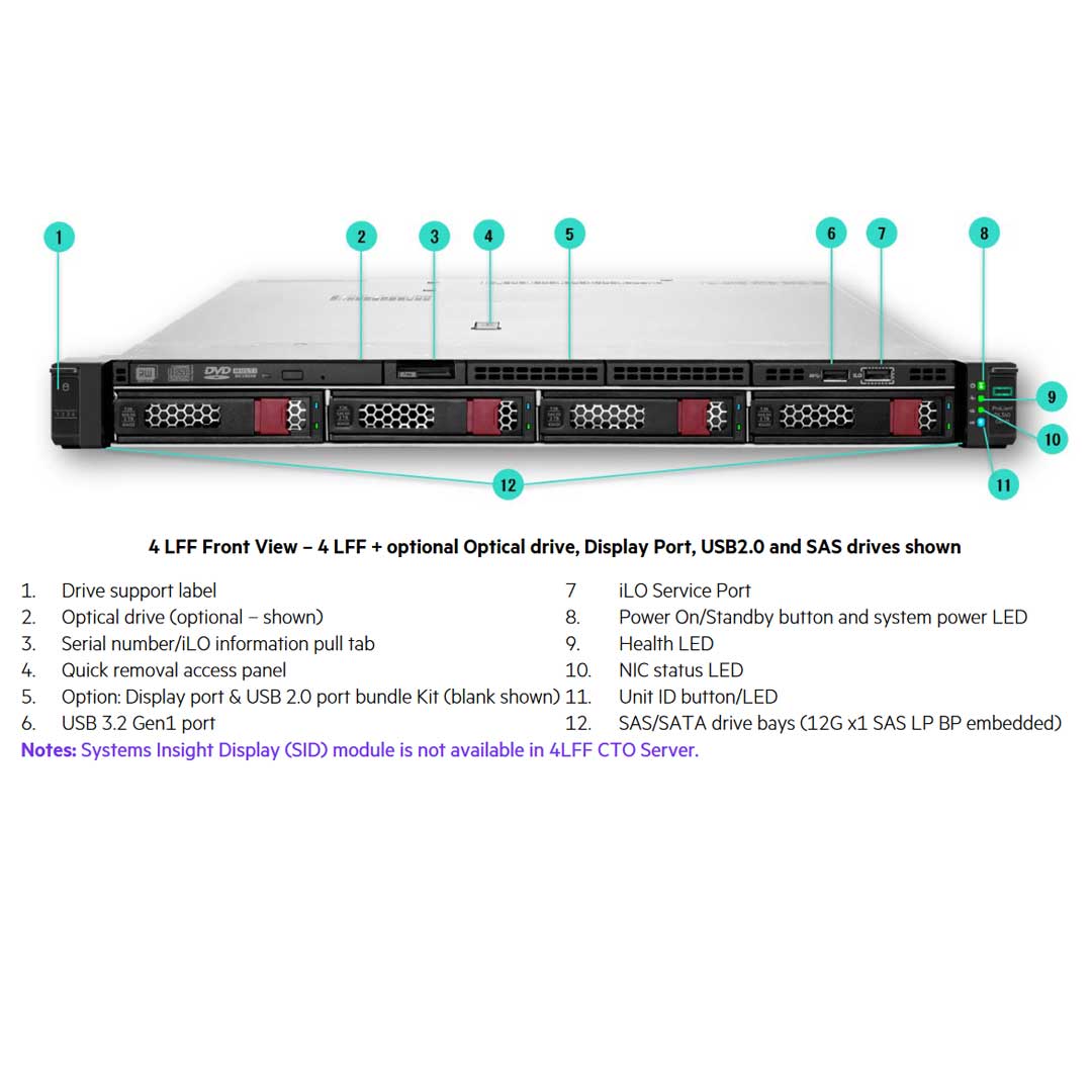 HPE ProLiant DL360 (G11) 4410Y 2.0GHz 12 Core 1P 32GB-R NC 4LFF 800W PS Server | P60735-B21