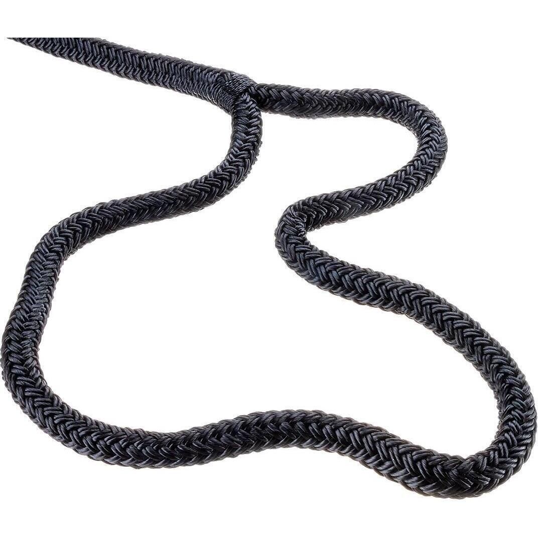 Seachoice Double-Braid Nylon Dock Line w/ Eye Splice, Pre-Shrunk, Heat Stabilized, 1/2 In. X 15 Ft., Black