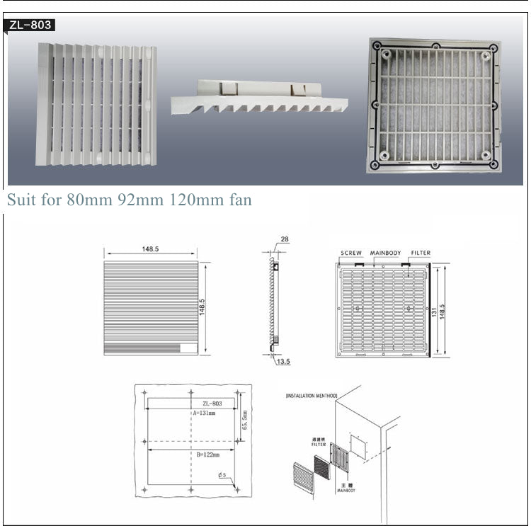 PC Dust Filter Exhaust Fan Air Filter IP44 (Fan Not Included)
