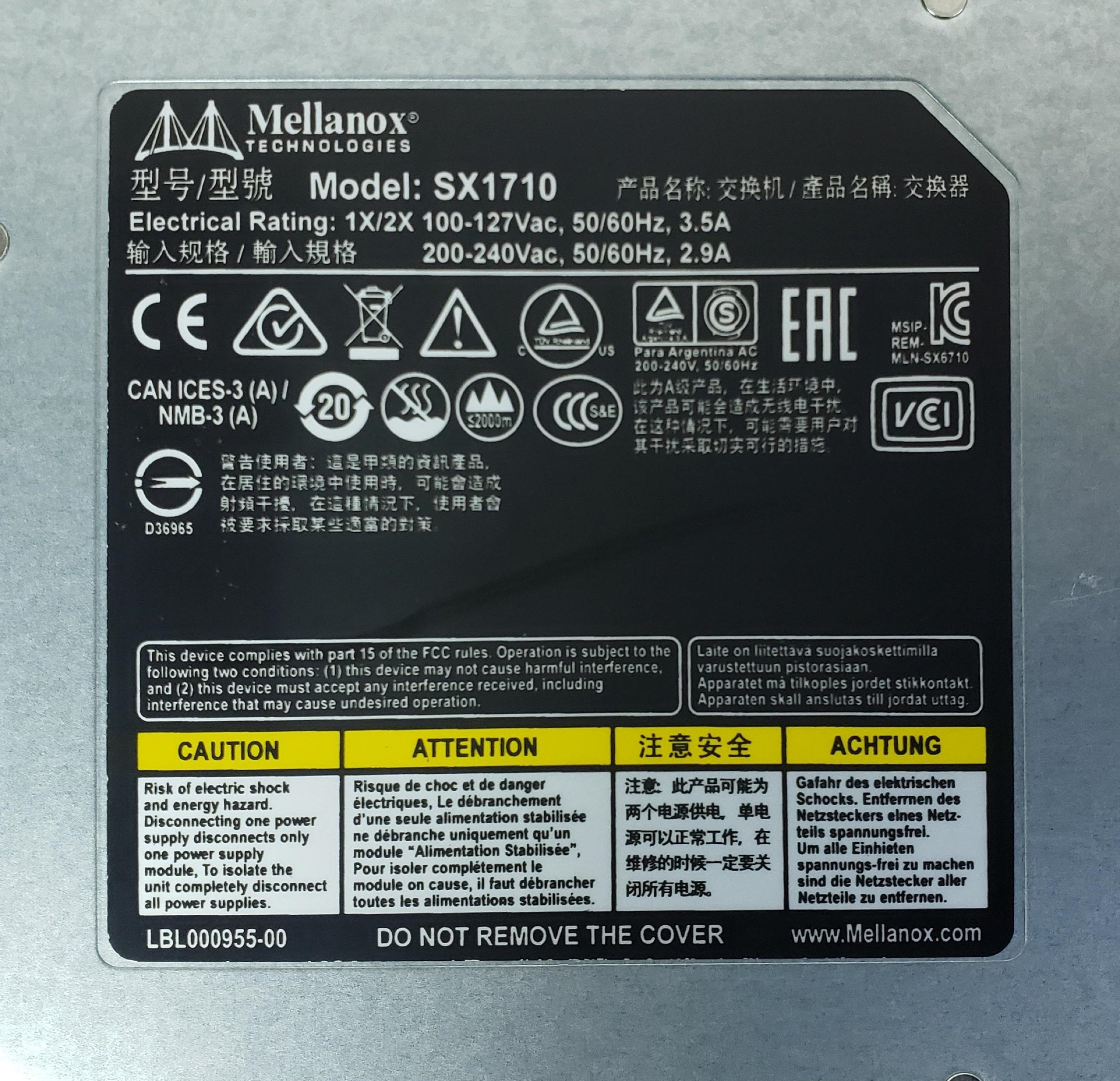 Mellanox MSX1710-BS2R2 36 Port 40Gb/56Gb QSFP+ EDR Infiniband Switch