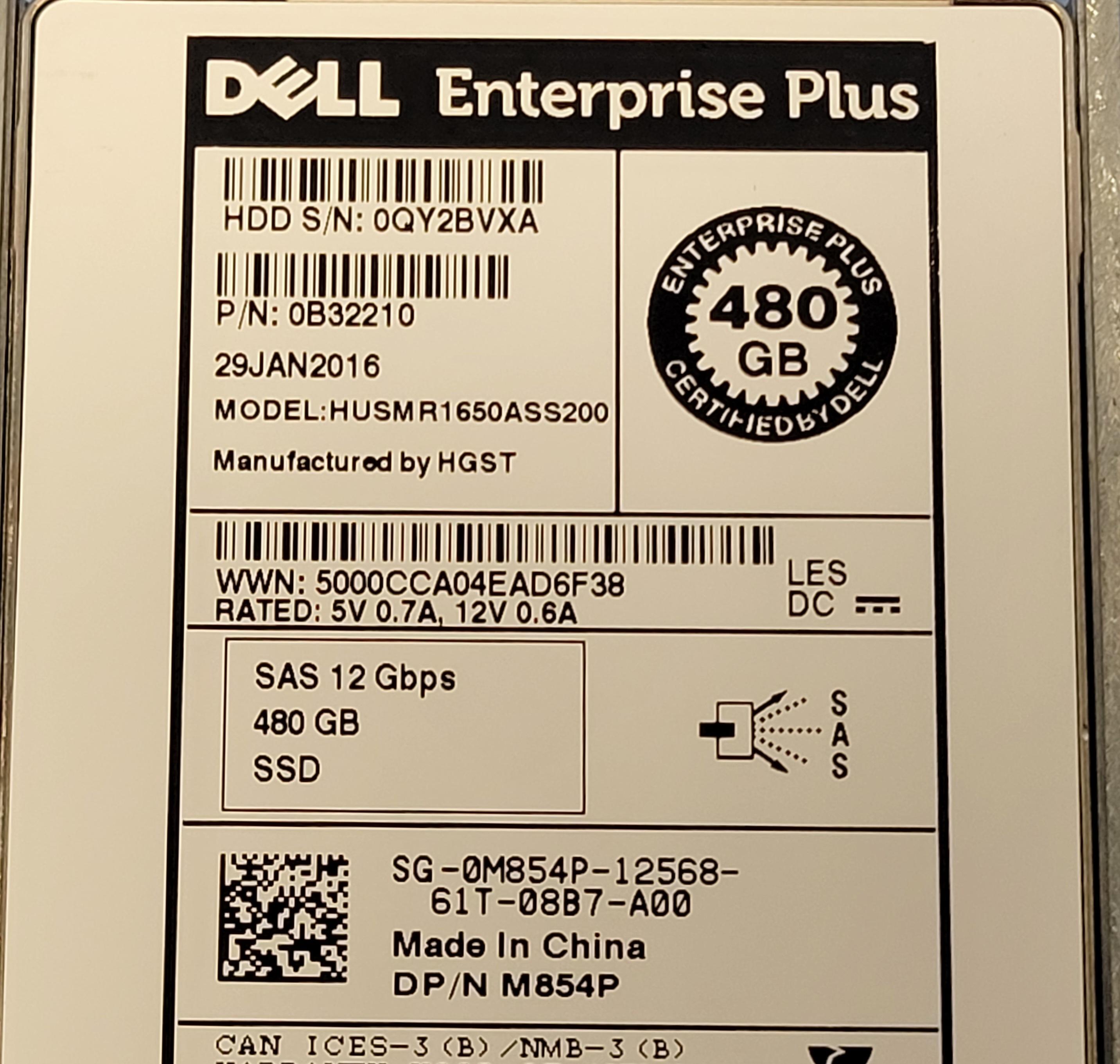 Dell Compellent M854P 480GB 12Gb/s 2.5” SAS SSD Solid State Drive 0B32210