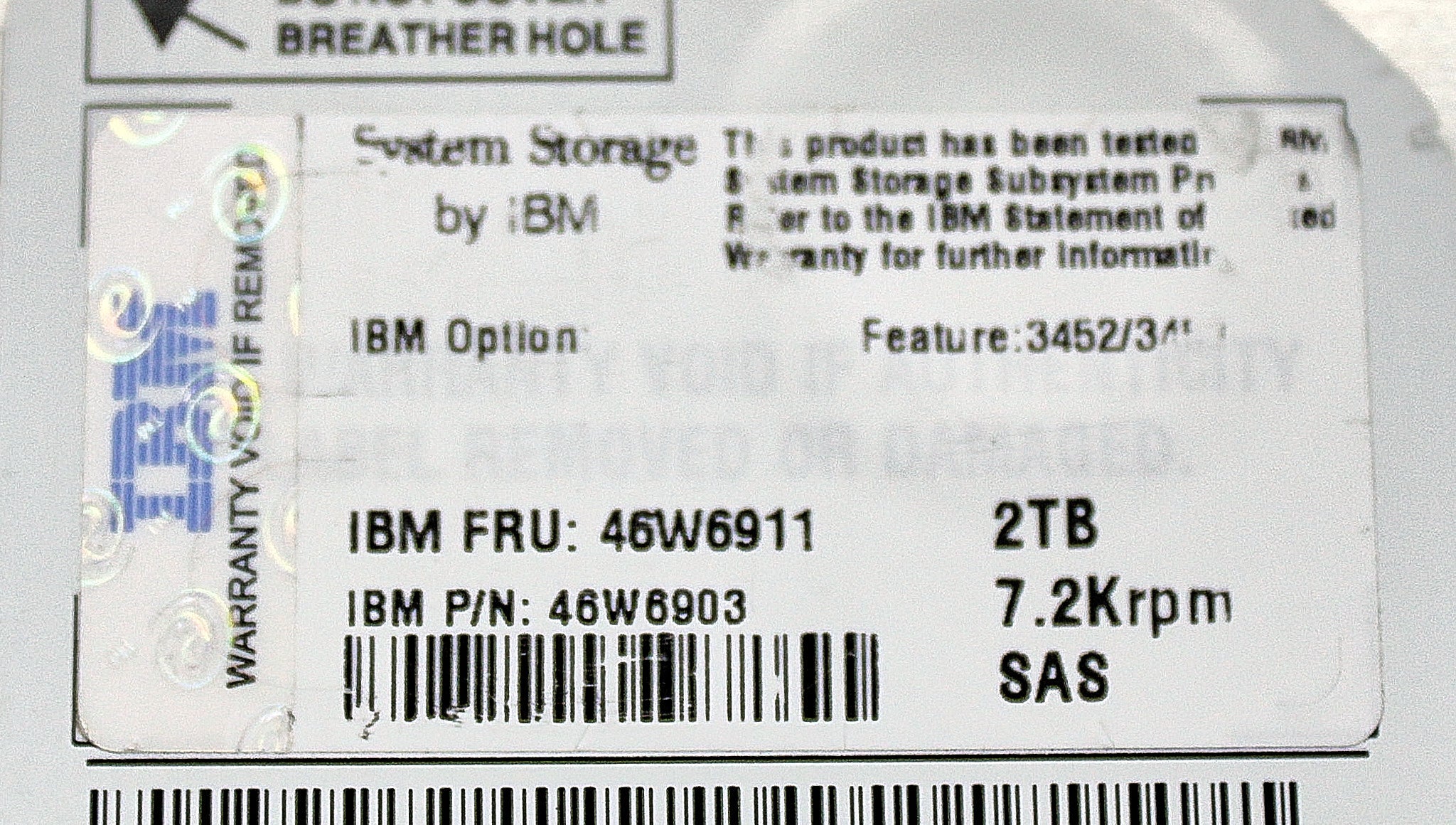 IBM 46W6911 2TB 7.2K NL SAS 3.5" HDD DCS3700
