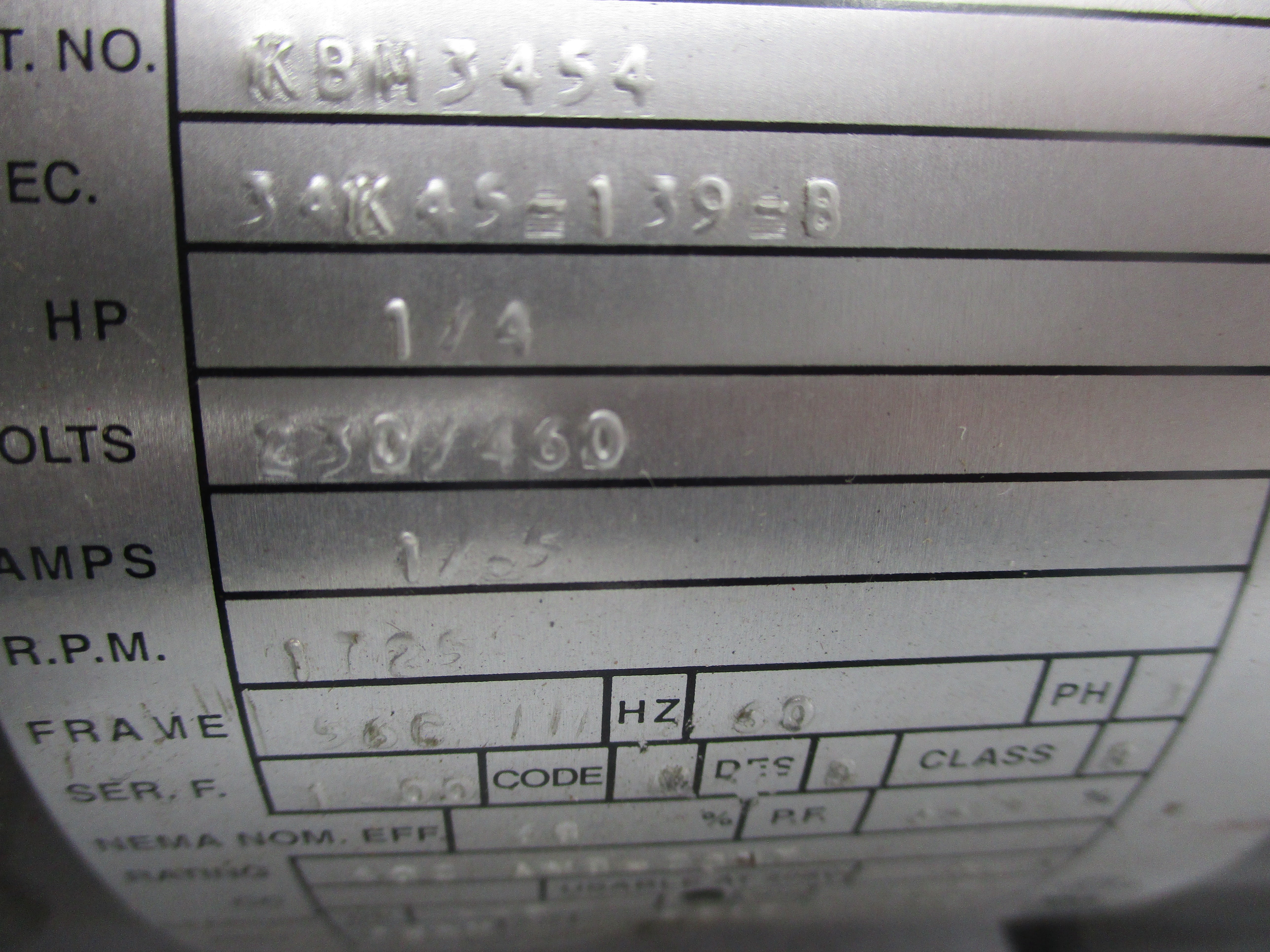 BALDOR KBM3454 34K45-139-B 230/460V 1/0.5A UNMP