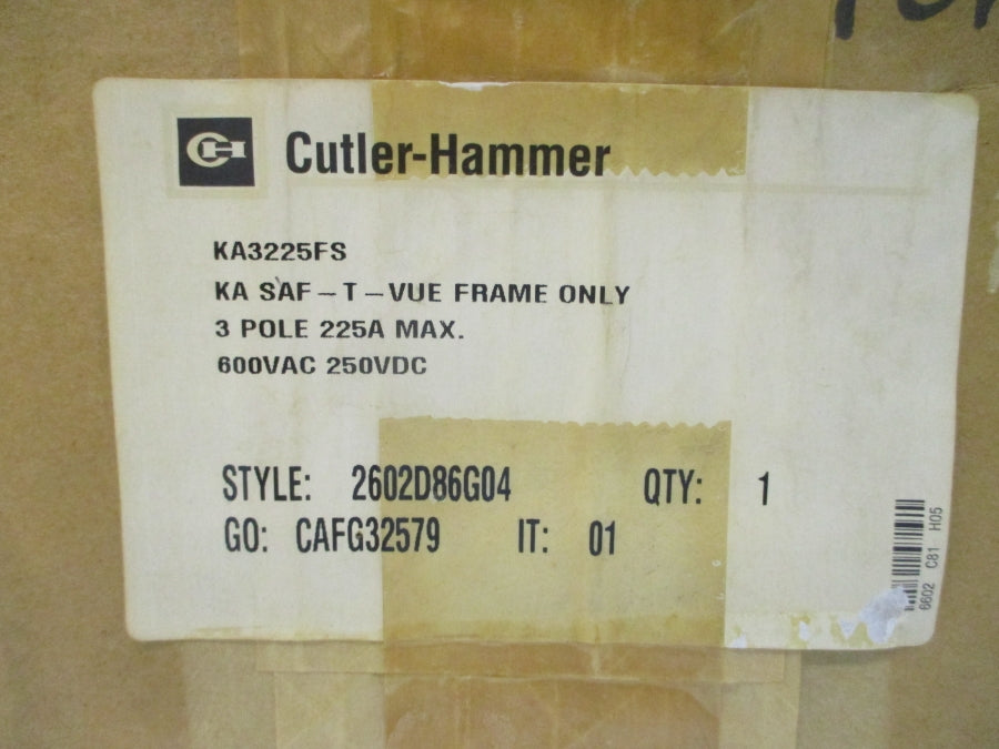 CUTLER HAMMER KA3225FS 2602D86G04 600VAC 225A NSMP