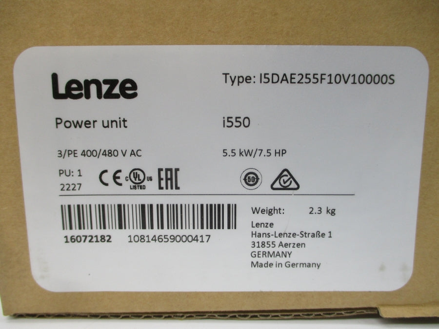 LENZE I5DAE255F10V10000S 400/480VAC 17.2/14.3A NSMP