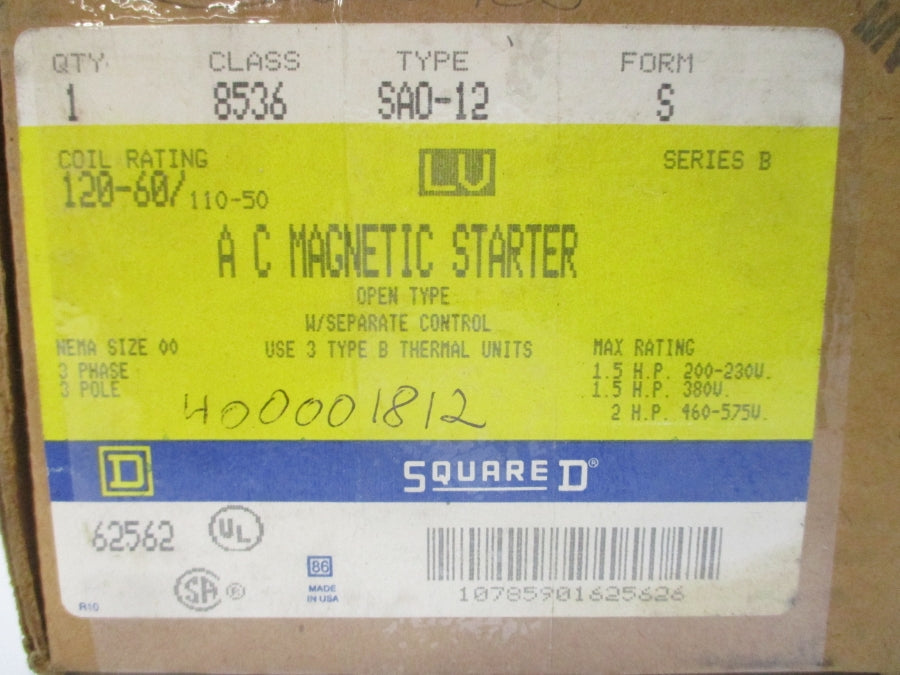 SQUARE D 8536SAO12S SER. B 110/120V NSMP