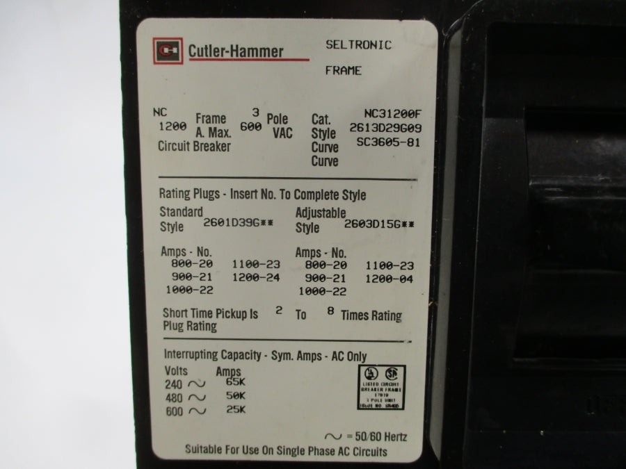 CUTLER HAMMER NC31200F 2613D29G09 600VAC 1200A (AS PICTURED) NSNP