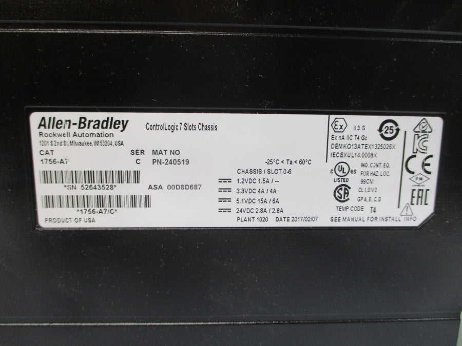ALLEN BRADLEY 1756-A7 SER. C 24VDC 15A NSMP
