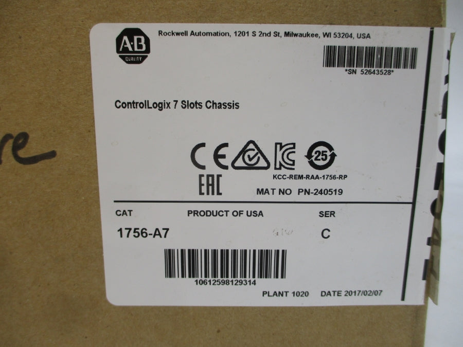 ALLEN BRADLEY 1756-A7 SER. C 24VDC 15A NSMP