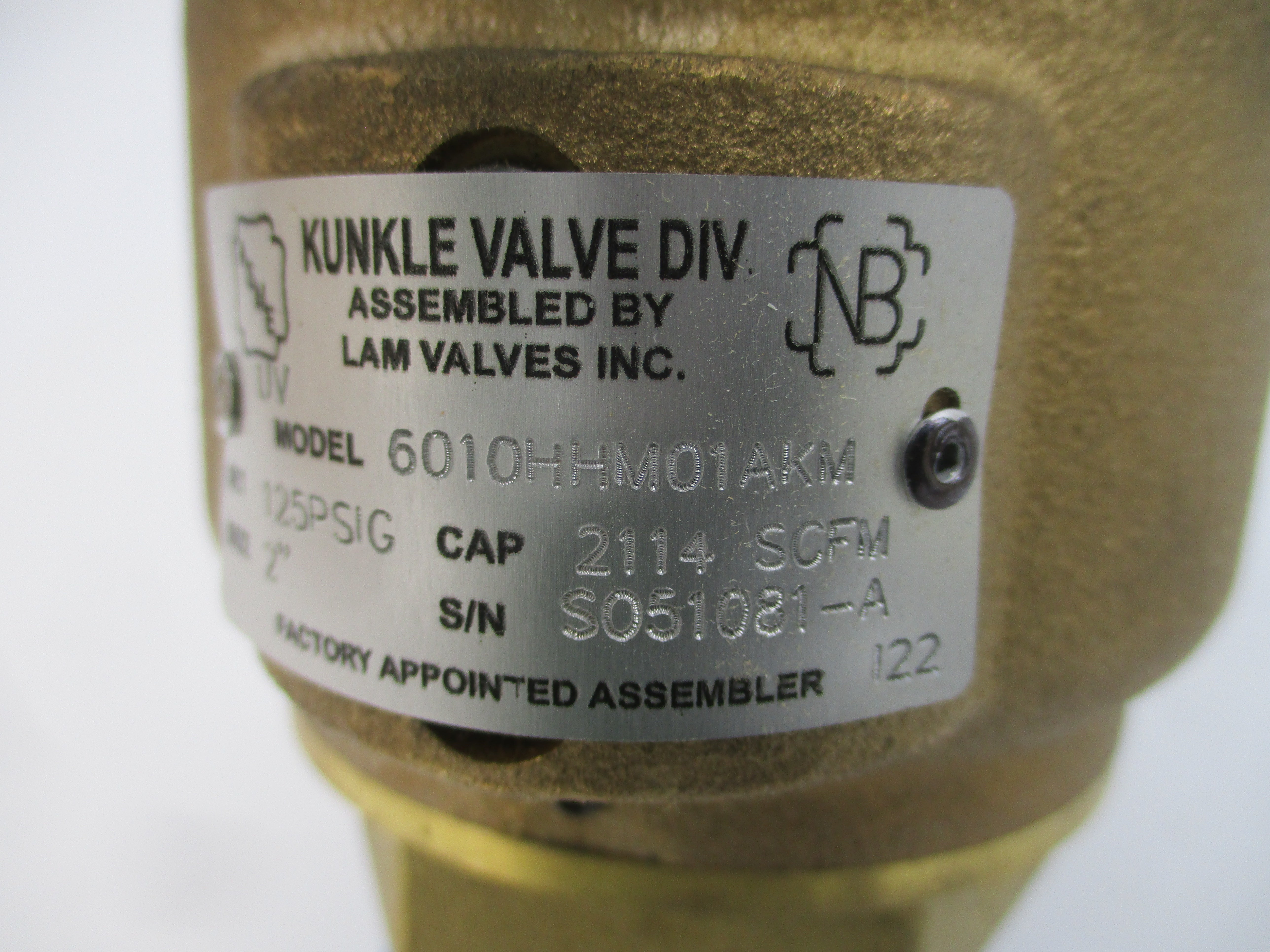 KUNKLE VALVE 6010HHM01AKM 125PSI 2" NSNP