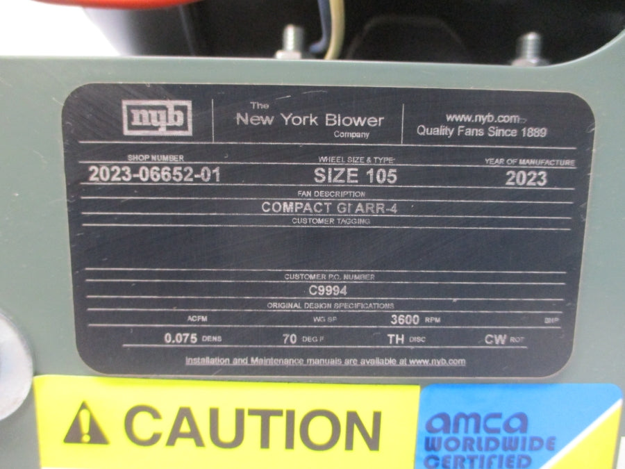 NEW YORK BLOWER 105 00136ET3EW56-S 208-230/460V 3.32-3.00/1.50A NSNP