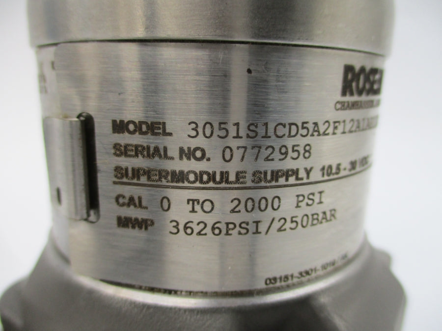 ROSEMOUNT 3051S1CD5A2F12A1AB1D2K5M5 10.5-30VDC 3626PSI NSNP