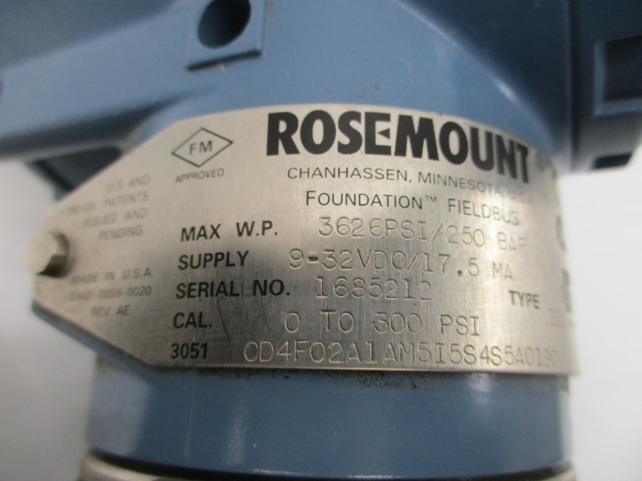 ROSEMOUNT 3051CD4F02A1AM5I5S4S5A0190 9-32VDC 3626PSI NSNP