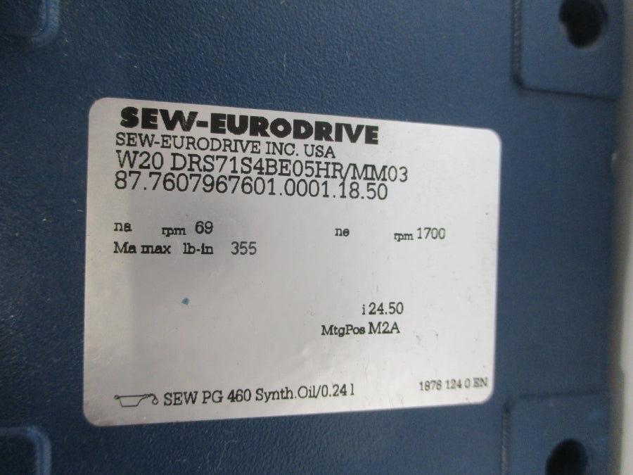 SEW-EURODRIVE W20DRS71S4BE05HR/MM03 380-500V 1.10A NSNP