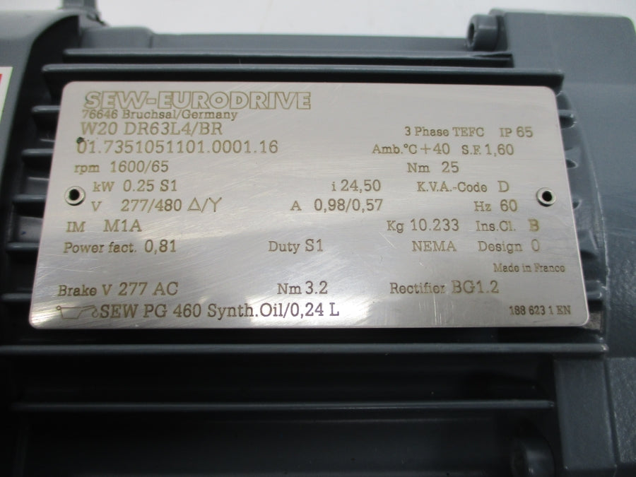 SEW-EURODRIVE W20DR63L4/NR 277/480V 0.98/0.57A NSNP
