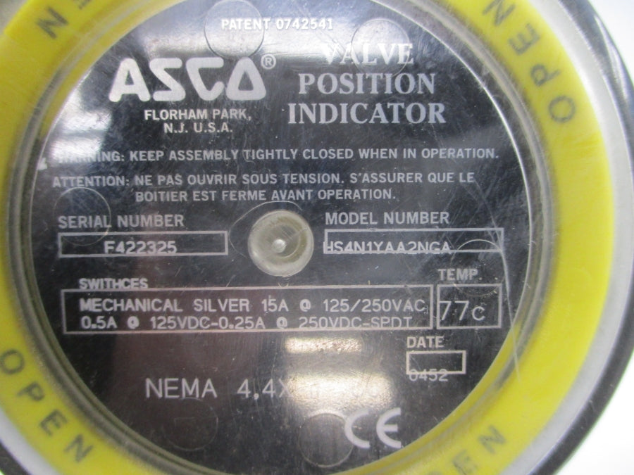 ASCO 8290B010 HS4N1YAA2NGA 125/250VDC 0.5A 150PSI 1" NSNP