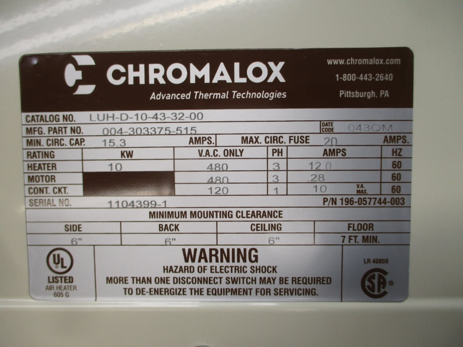CHROMALOX LUH-D-10-43-32-00 004-303375-515 480VAC 12.0A NSMP
